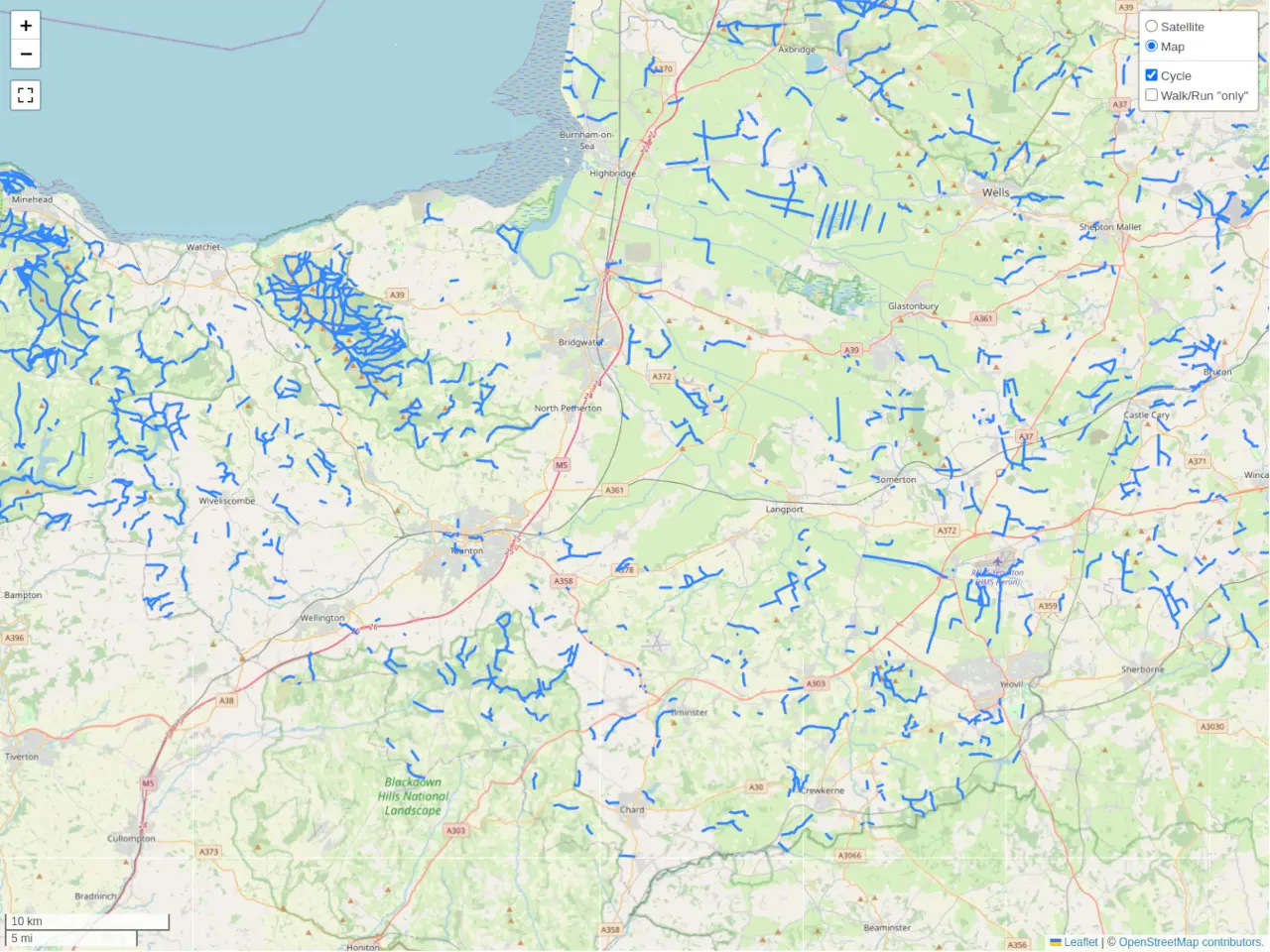 Map of Somerset rights of way.